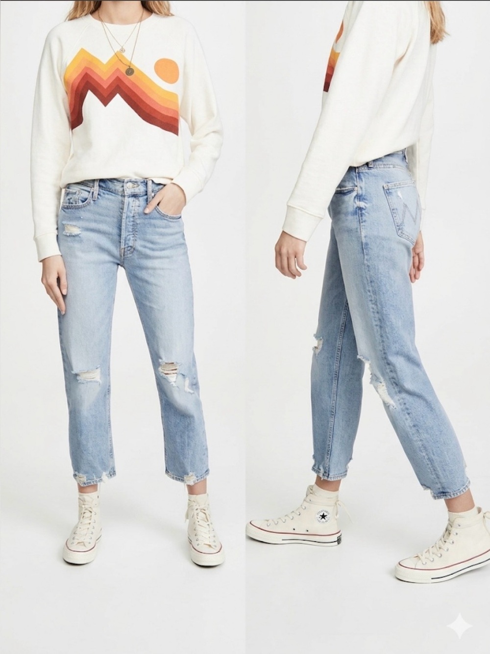 MOTHER Superior The Tomcat Confession Distressed Straight Leg Crop Jeans 24 - Picture 2 of 16